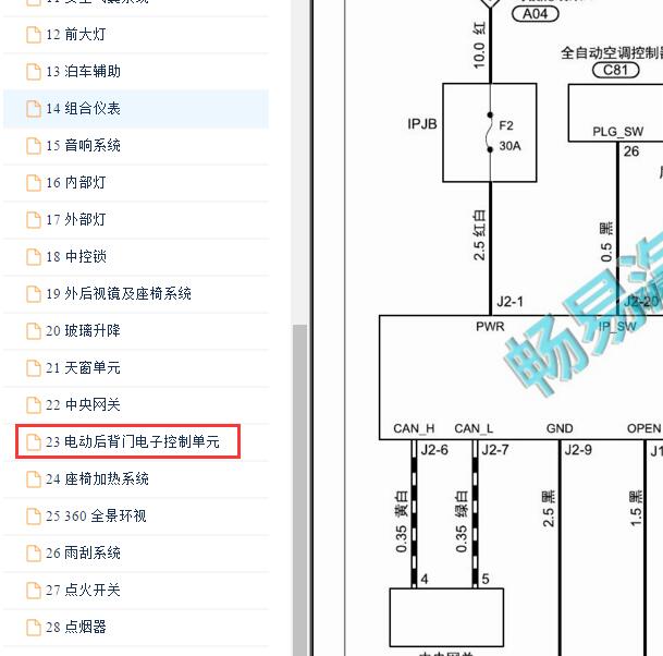 2018年宝沃BX7尾门电路图