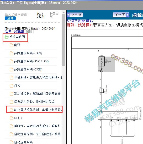 2023-2024年Toyota(丰田)-塞纳（Sienna）车道保持摄像头电路图