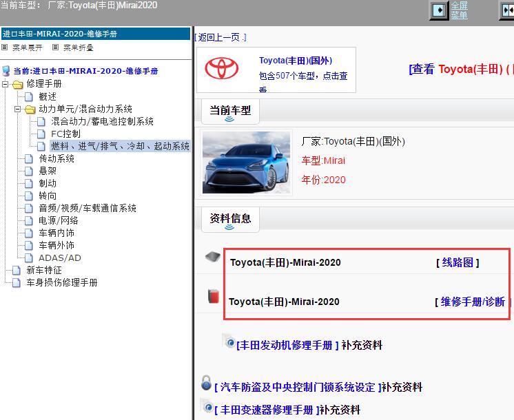2020年Toyota(丰田)-Mirai 电路图和维修手册