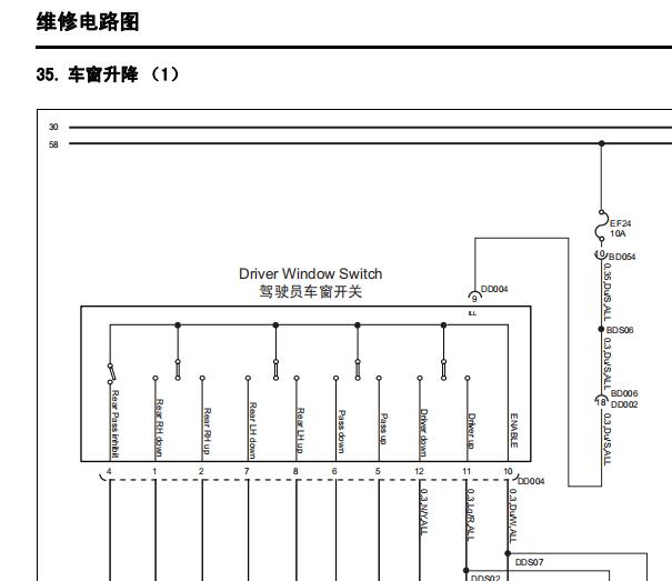 2012年荣威350车窗电路图