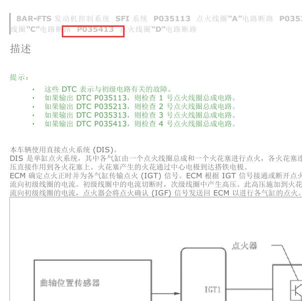 2015年丰田汉兰达P035413故障码维修资料.