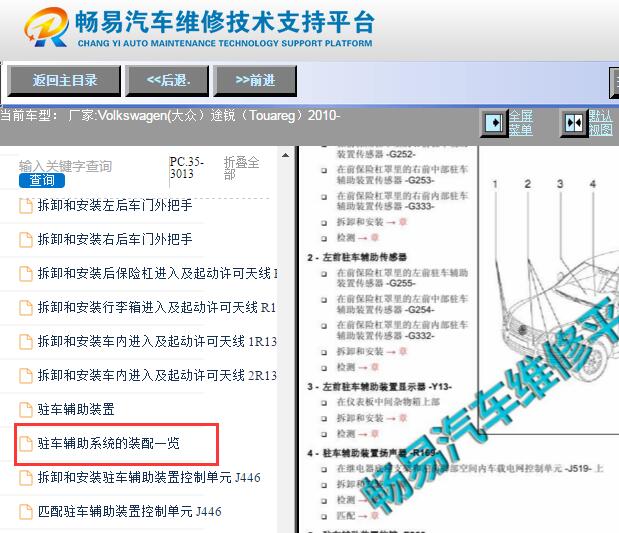 2010年大众途锐驻车辅助系统部件位置
