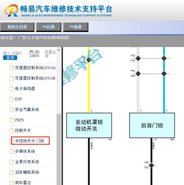 2020年长城哈弗H6后备箱锁电路图