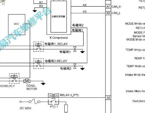 2016-2019年江淮IEV6E空调压缩机电路图
