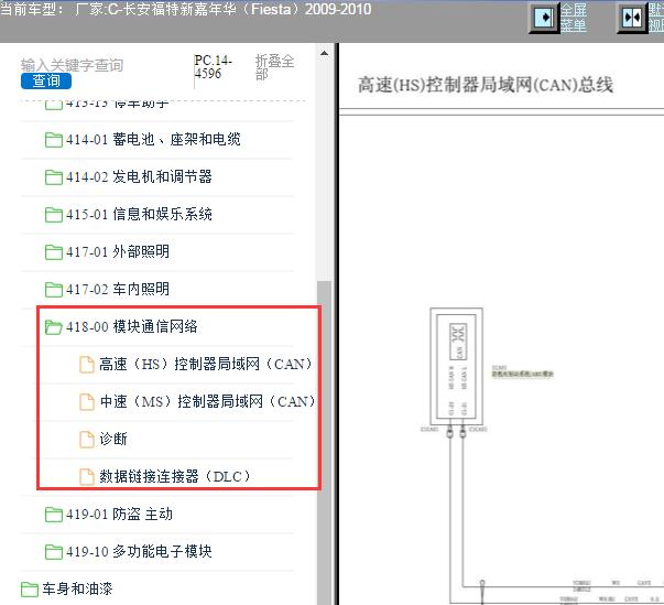 2009年福特新嘉年华 CAN通讯电路图