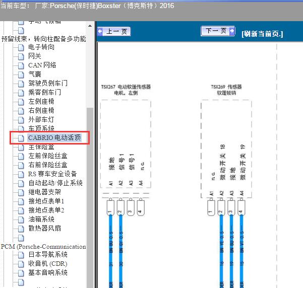 2016 年保时捷718博克斯特敞篷锁销传感器电路图