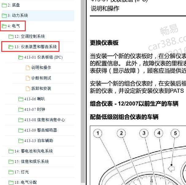 2011-2013年福特福克斯仪表维修手册