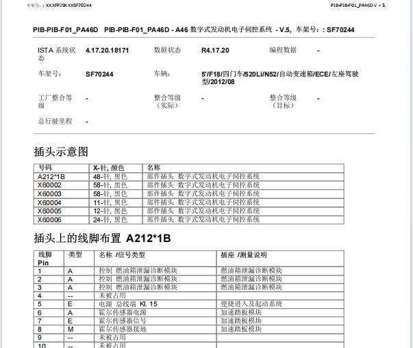 2012年宝马520Li发动机电脑针脚资料