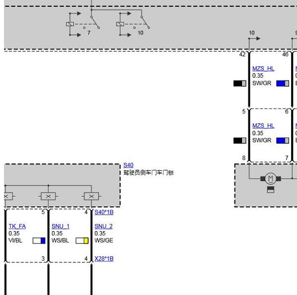 2009年宝马740LI 左前门锁电路图