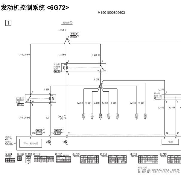 2009年三菱帕杰罗6G72发动机电路图和针脚