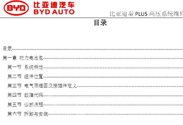 2023年比亚迪秦PLUS DMi高压系统维修手册和电路图资料