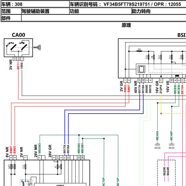 2009年标致308CC 转向助力电路图
