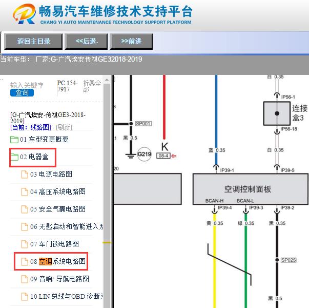 2018-2019年广汽传祺GE3空调面板电路图