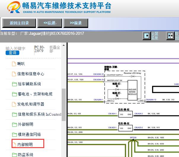 2016-2017年捷豹XE顶灯电路图资料