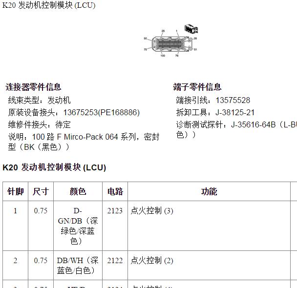 2011年雪佛兰爱唯欧发动机电脑针脚资料