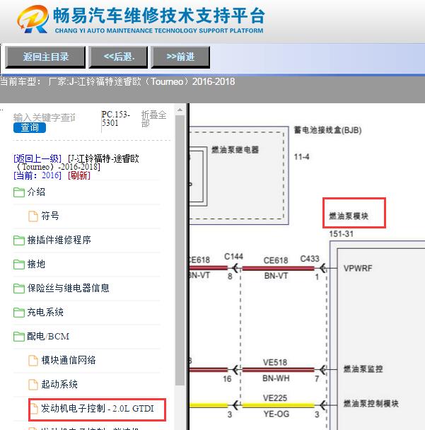 2016-2018年江铃福特途睿欧油泵电路图