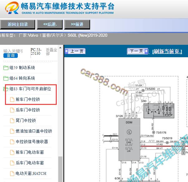 2019-2020年沃尔沃S60L车门电路图