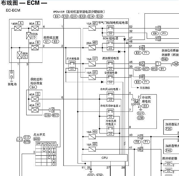 2009年日产轩逸发动机电路图与针脚定义