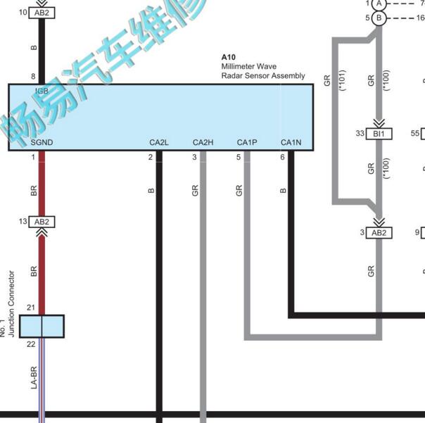 2022年丰田兰德酷路泽前巡航雷达电路图.