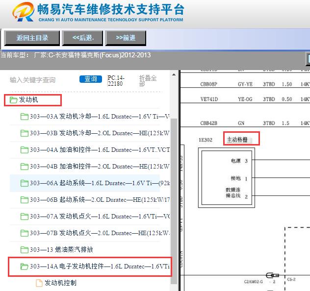 2012-2013年福特福克斯水箱百叶窗风扇电路图