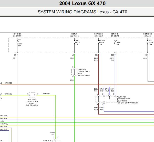 2004年雷克萨斯GX470灯光电路图和针脚资料