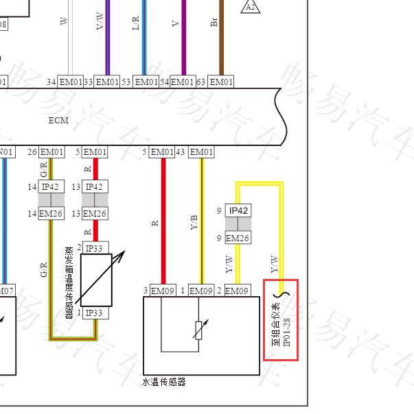 2010年吉利金刚水温传感器到仪表电路图.