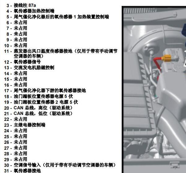 2013年大众捷达发动机针脚资料