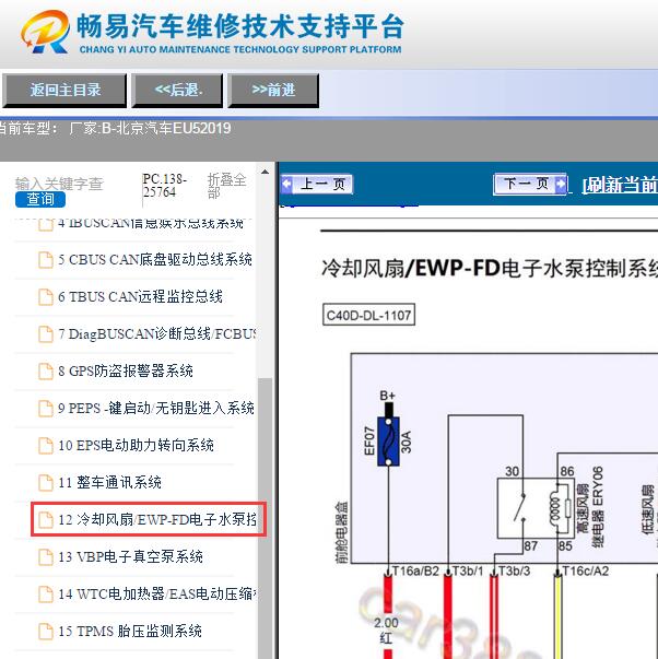 2019年北京汽车EU5风扇电路图