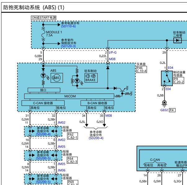 2011年现代索纳塔ABS电路图与针脚图