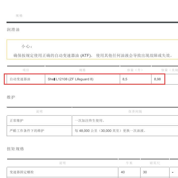 2016年路虎揽胜运动版变速箱油保养资料