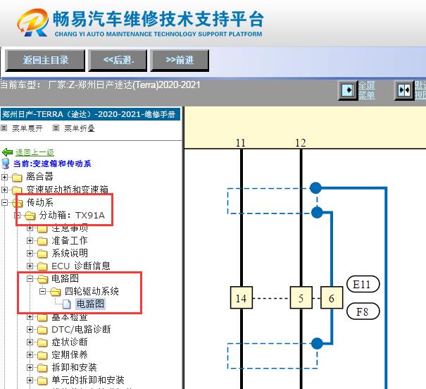 2020-2021年郑州日产途达四驱电路图