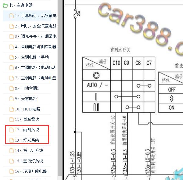 2014年东风风行菱智M5雨刮和灯光电路图