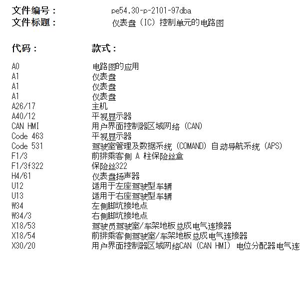 2020年奔驰E300L仪表电路图和保险继电器位置说明