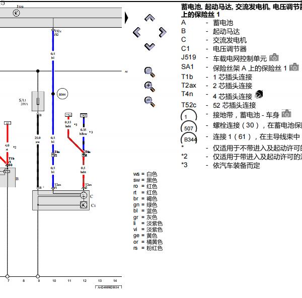 2014年大众帕萨特起动机电路图