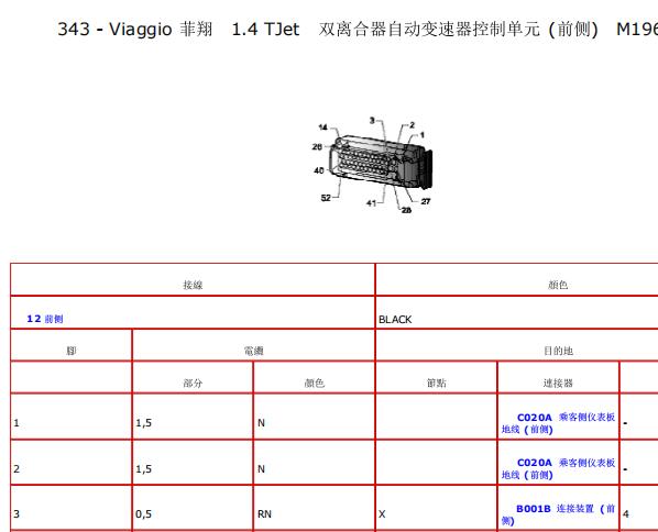 2012年菲亚特菲翔变速箱针脚资料