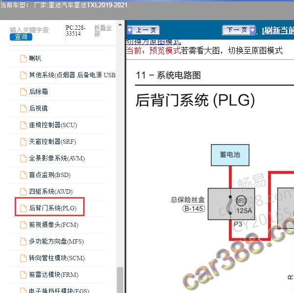 2019-2021年星途汽车-星途TXL 尾门电路图