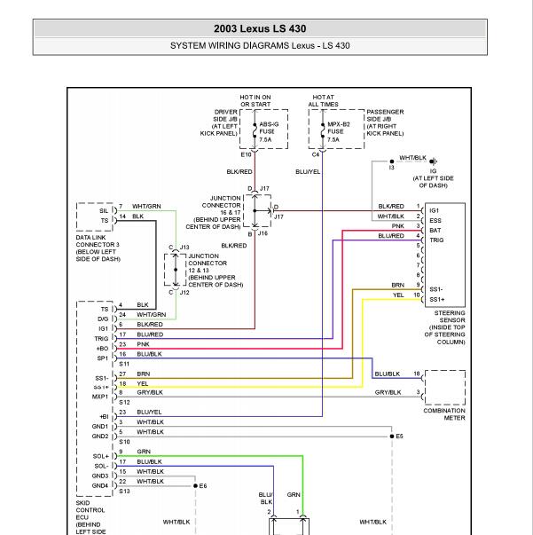 2003年雷克萨斯LS430方向盘电路图