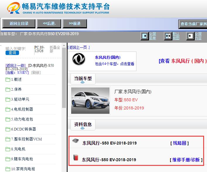 2018-2019年东风风行S50EV全车维修手册和电路图