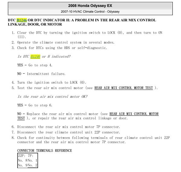 2008年本田奥德赛B1246故障码资料