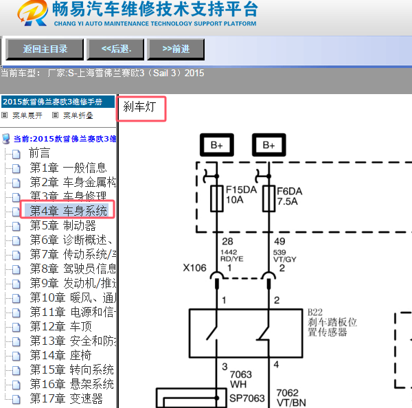 2015年雪佛兰赛欧3刹车灯电路图