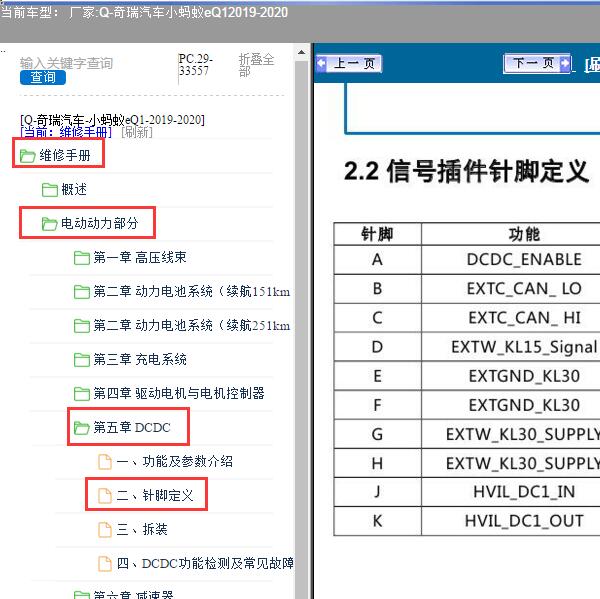2019-2020年奇瑞汽车-小蚂蚁eQ1 DCDC针脚定义