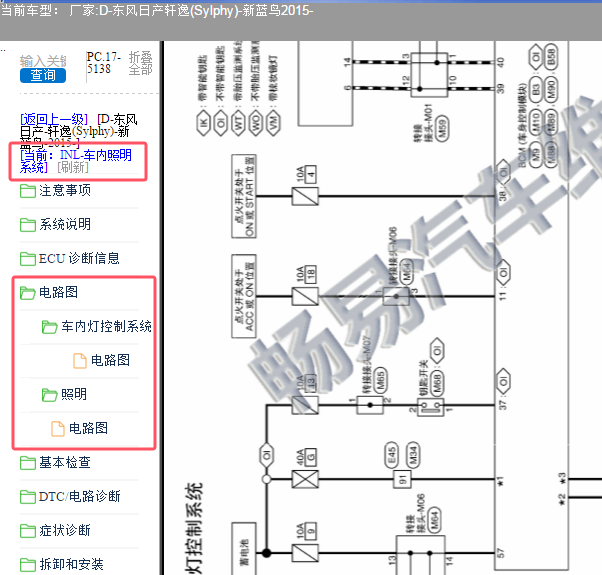 2015年日产轩逸顶灯电路图