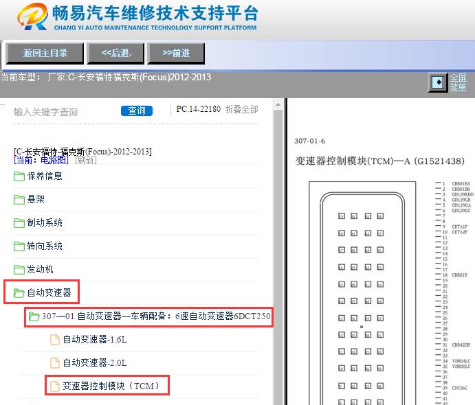2012-2013年福特福克斯变速箱电脑针脚资料