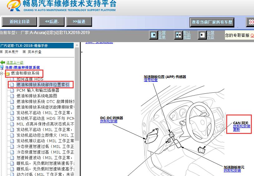 2018-2019年讴歌TLX网关位置资料