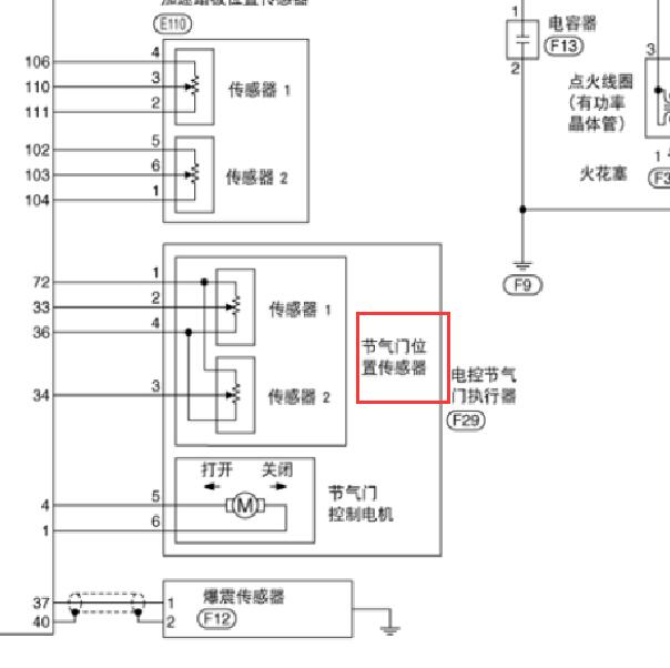 2007年日产骊威HR16发动机节气门电路图