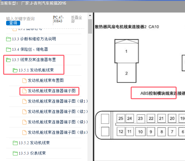2016年吉利熊猫ABS针脚图