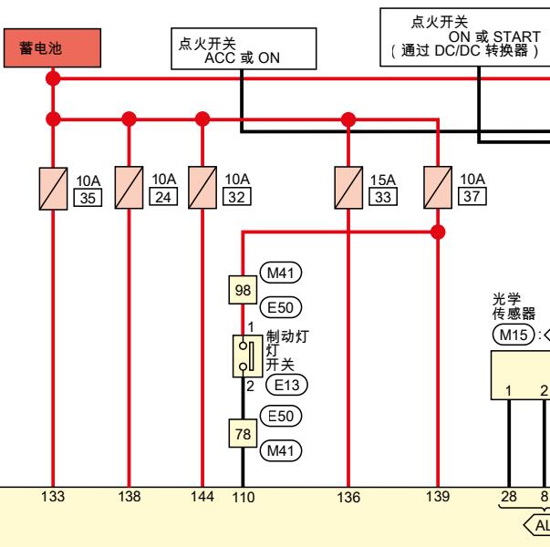 2021年日产轩逸刹车灯开关电路图