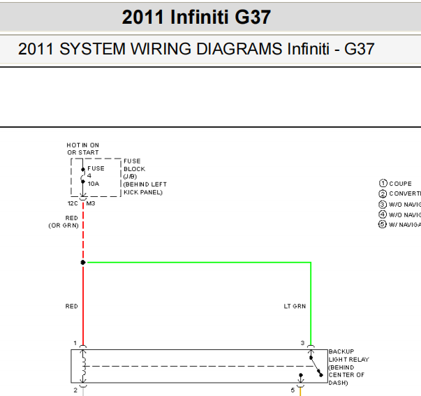 2011年英菲尼迪G37尾灯电路图