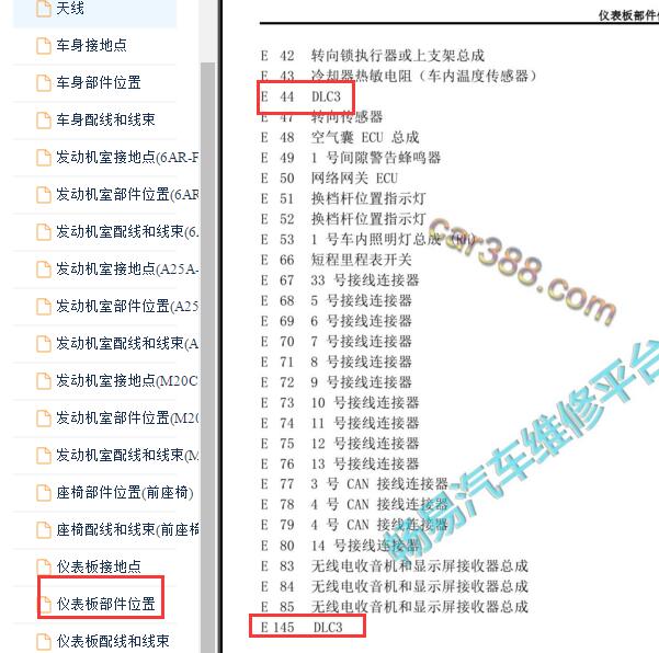 2021年丰田凯美瑞E145和E44  DLC3位置