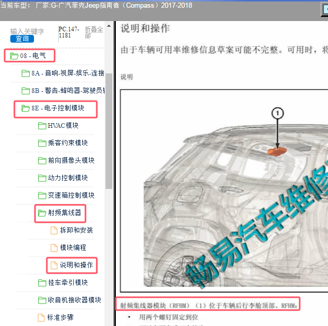 2017年广汽菲克吉普指南者胎压模块位置